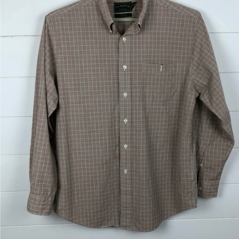 CC Filson button shirt Large (vintage) *stain* 100% cotton check plaid
